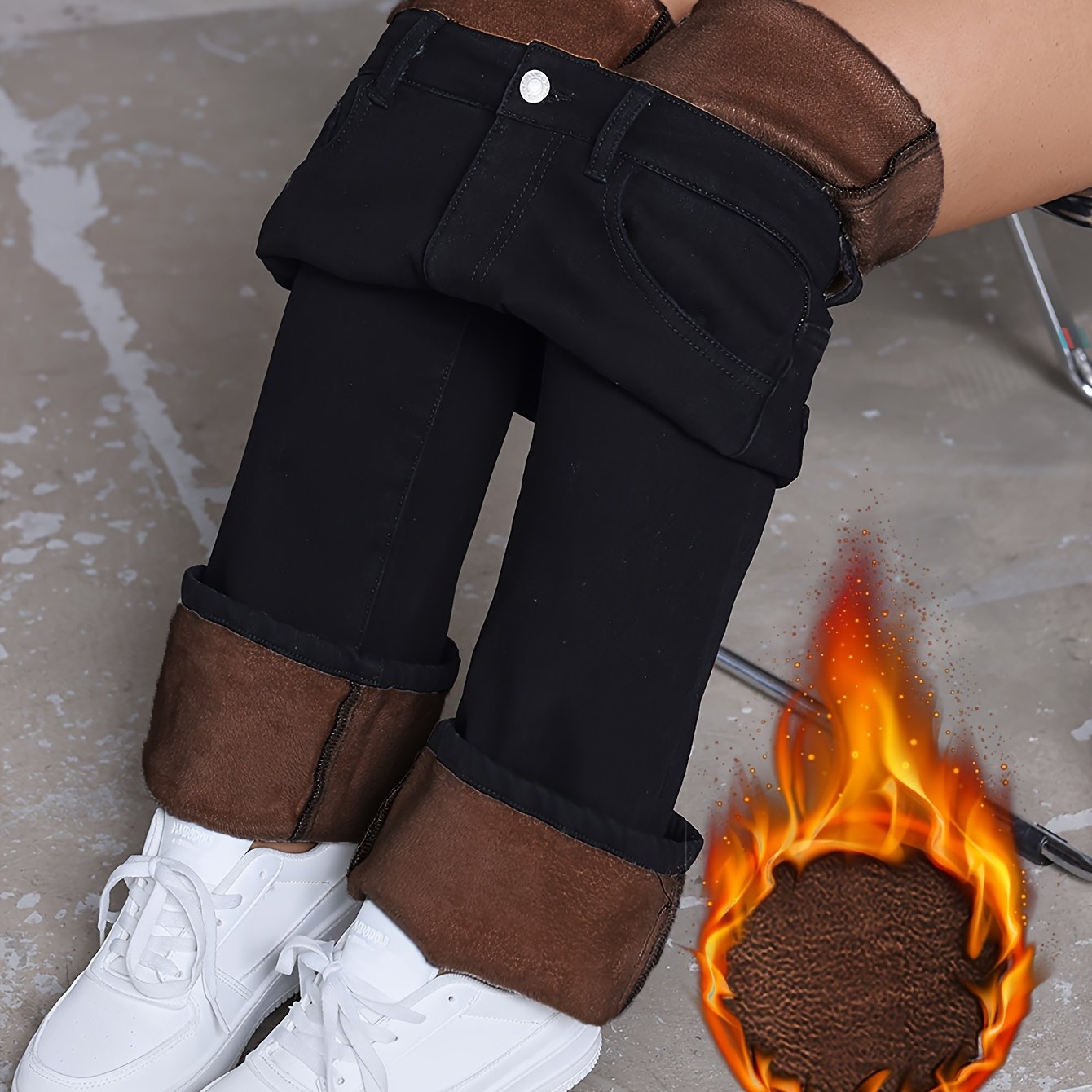 High-Waisted Fleece-Lined - Stretchy Warm