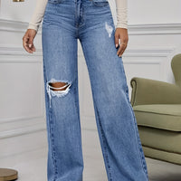 High-Waist Ripped Wide-Leg Bootcut Jeans
