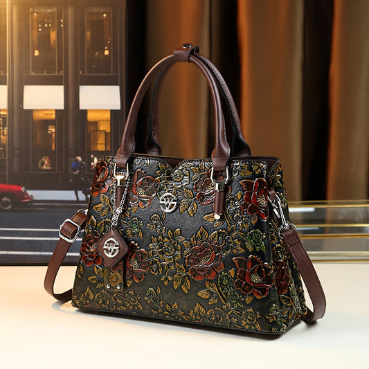 Vintage Carved Floral Handbag Tote
