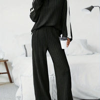 High Neck Knit Set - Casual Winter Two-Piece with High Elasticity