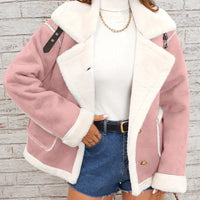 Soft Pink & White Lapel Jacket - Winter Coat