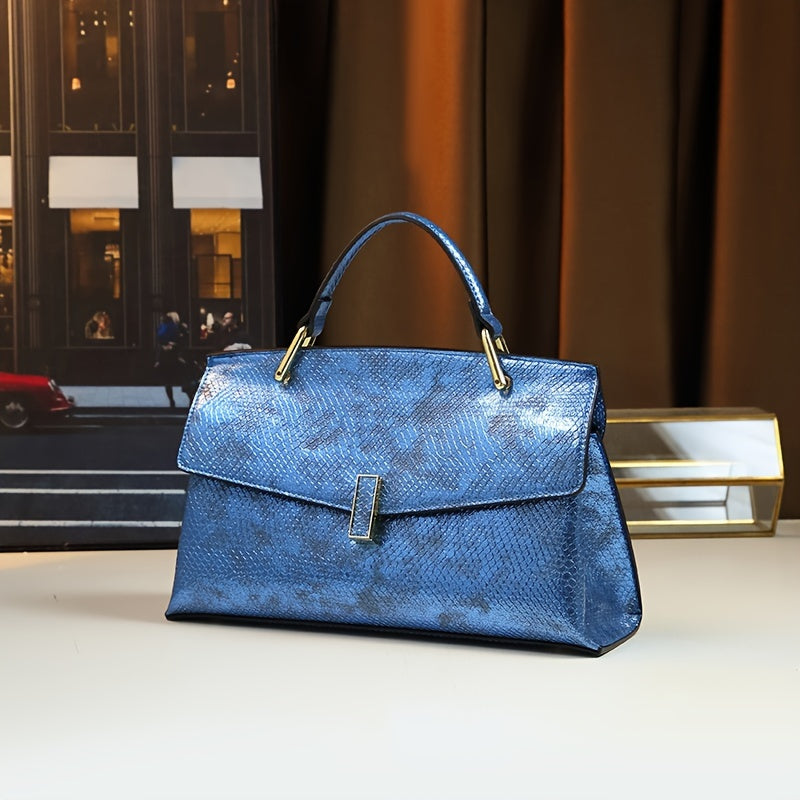 Retro Laser Snake-Pattern Handbag - Adjustable Strap