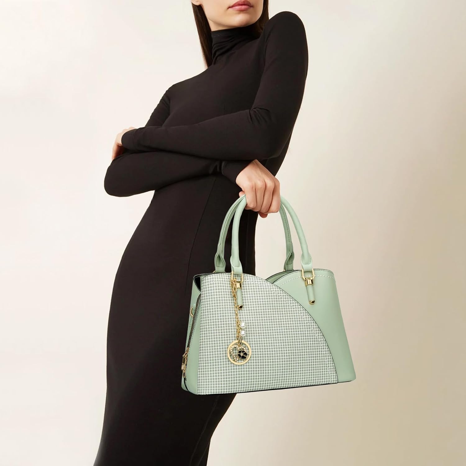 Triple-Compartment Satchel Handbag