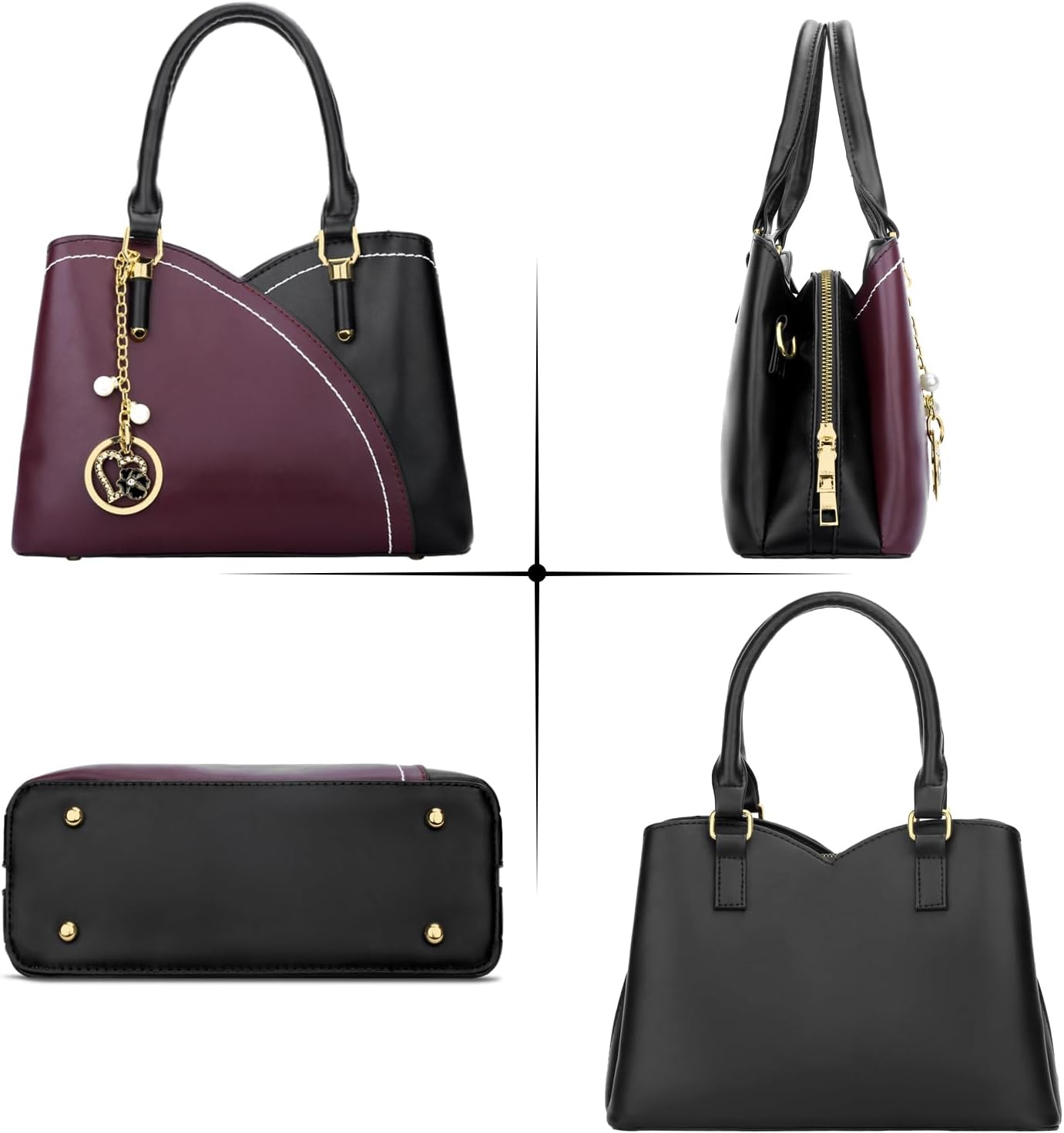 Triple-Compartment Satchel Handbag