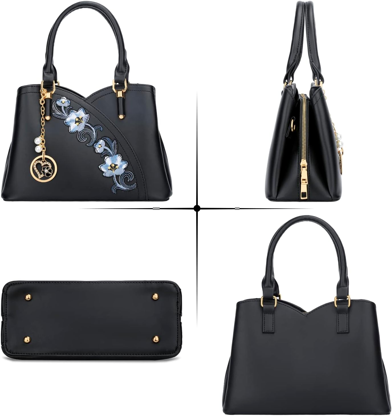 Triple-Compartment Satchel Handbag