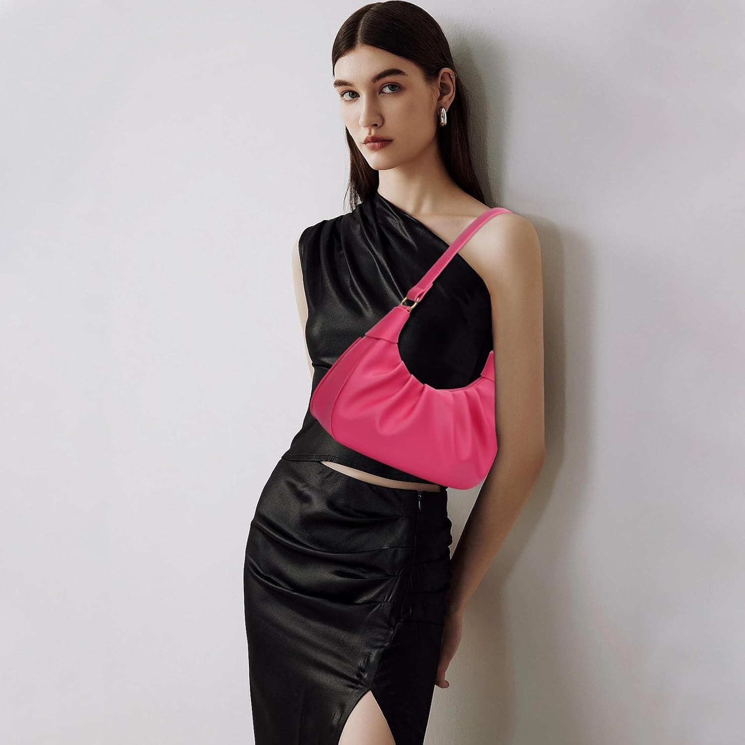 Crescent Ruched Shoulder Bag