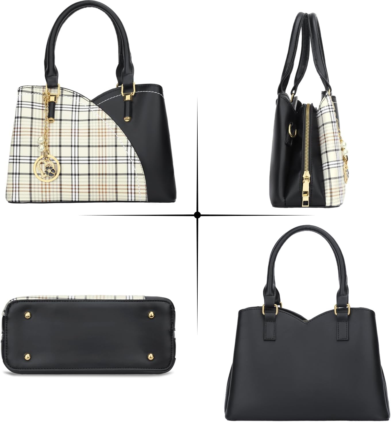 Triple-Compartment Satchel Handbag