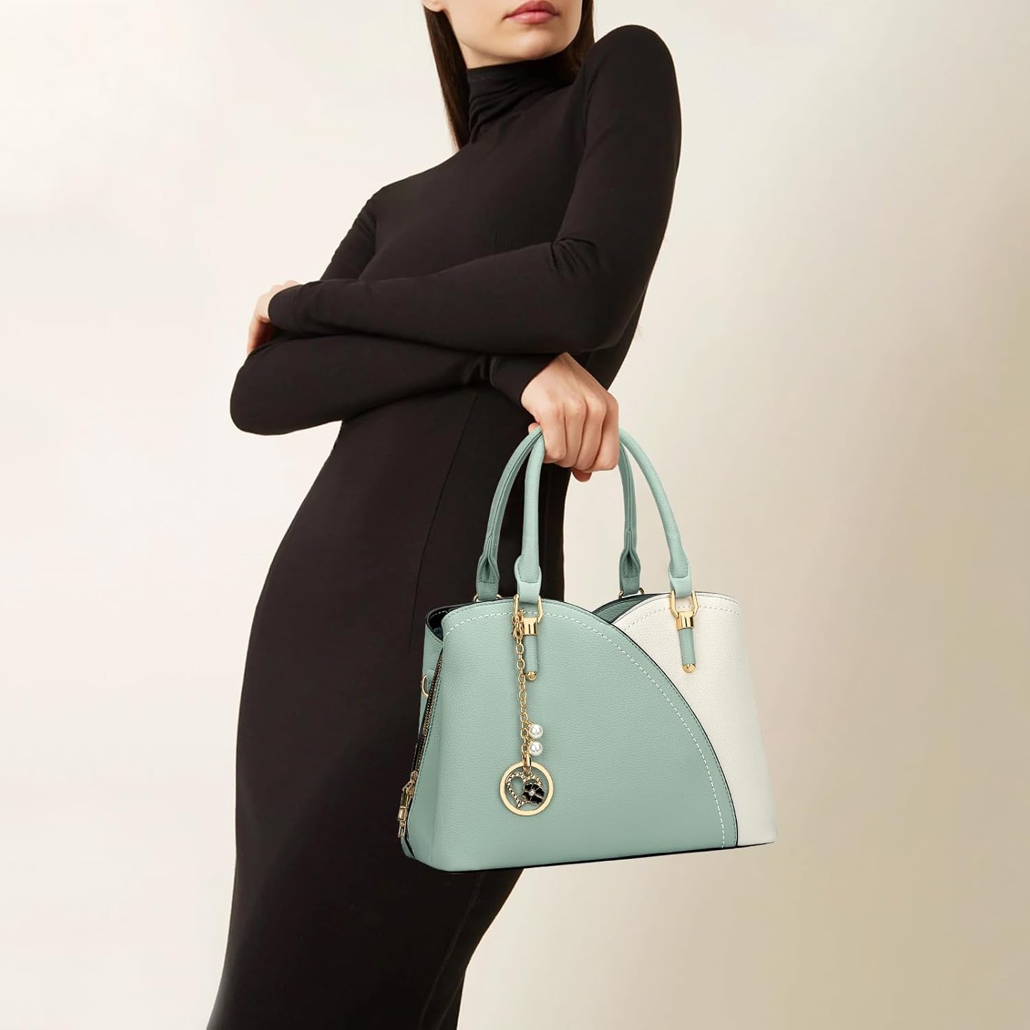 Triple-Compartment Satchel Handbag