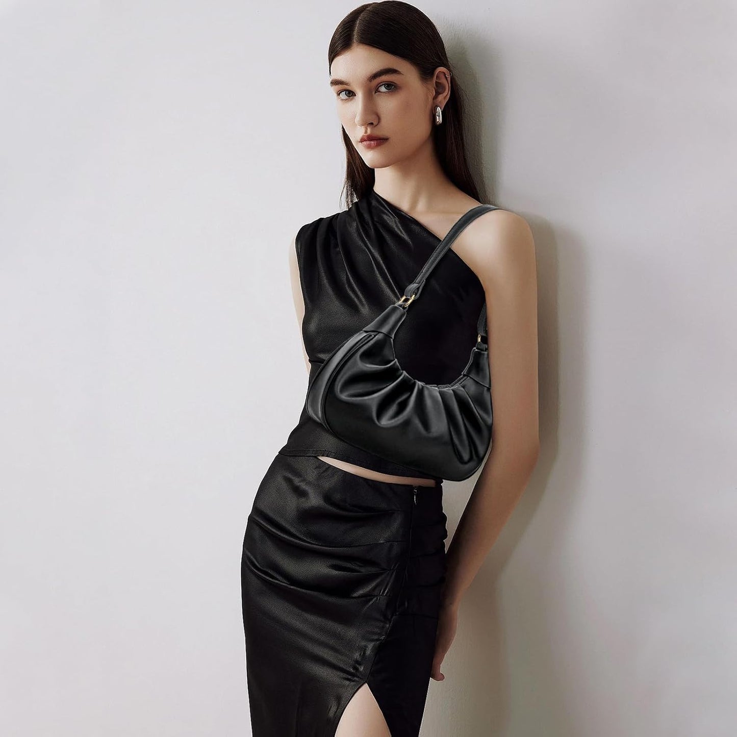 Crescent Ruched Shoulder Bag