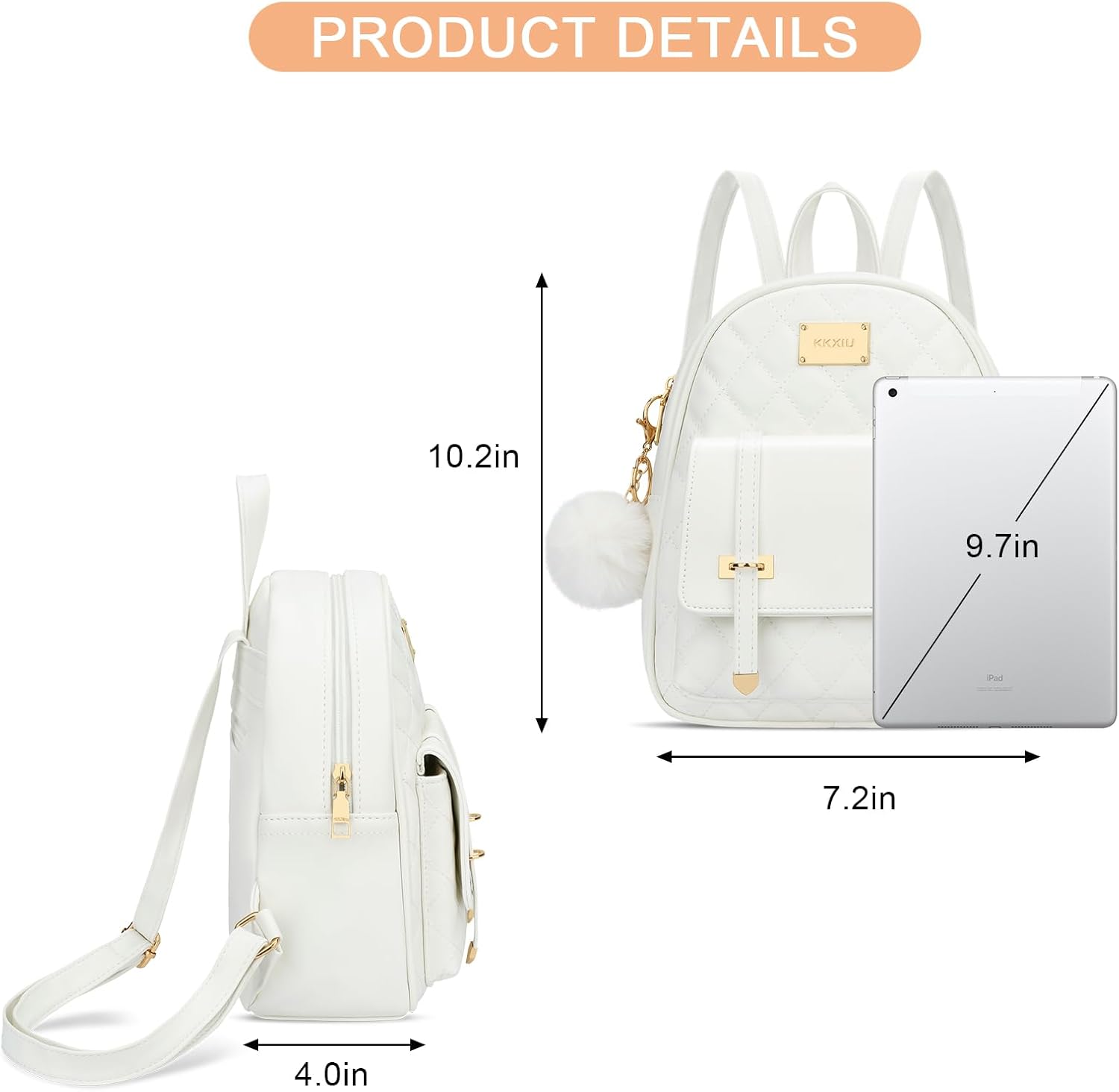 Quilted Mini Backpack Purse (White)