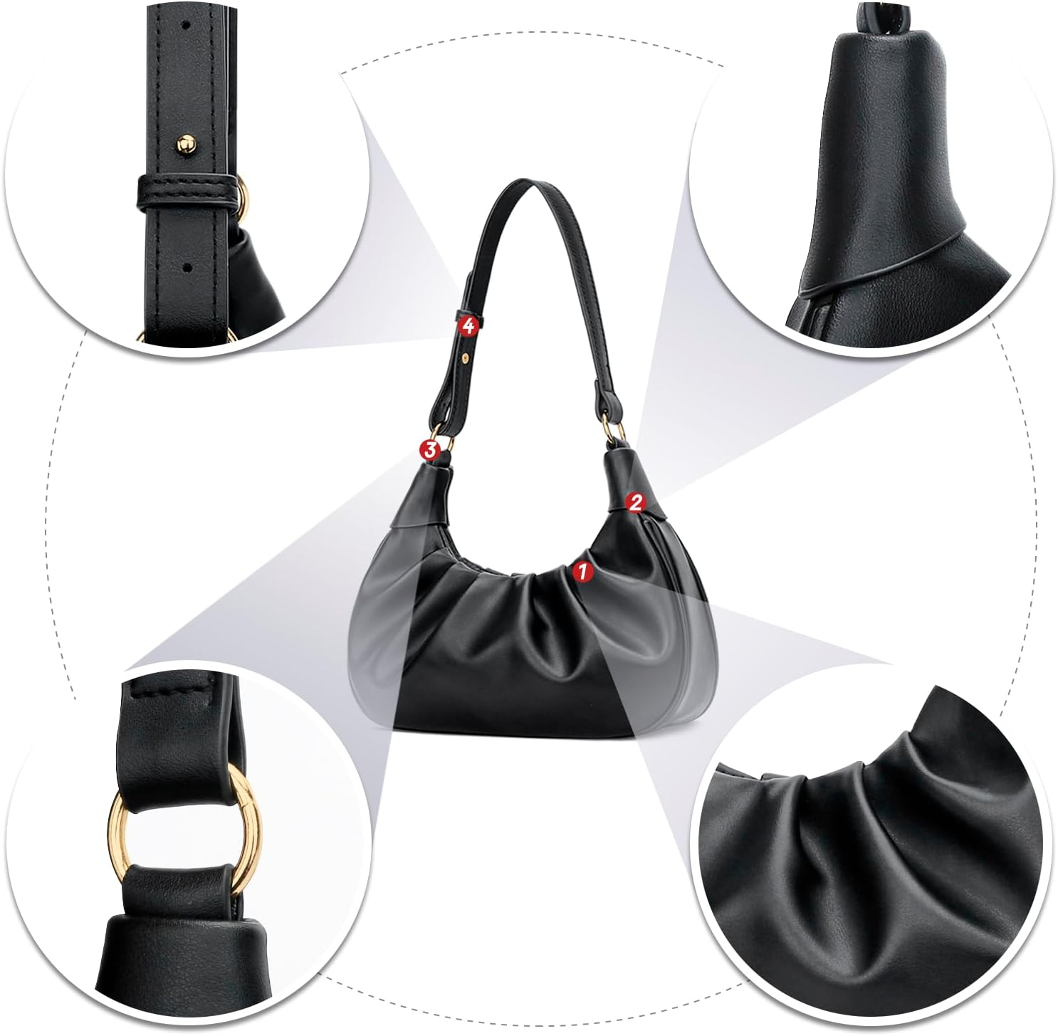 Crescent Ruched Shoulder Bag