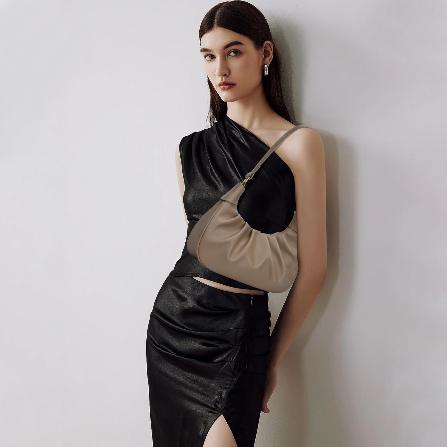 Crescent Ruched Shoulder Bag