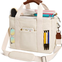 Canvas Crossbody Tote with Pockets