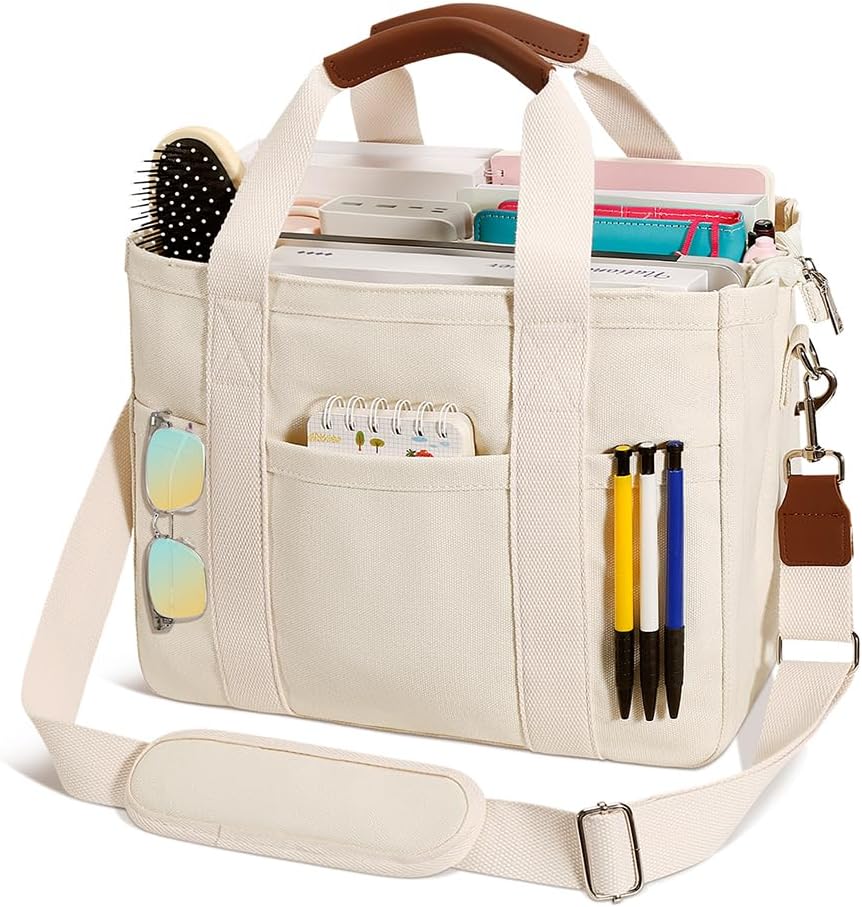 Canvas Crossbody Tote with Pockets