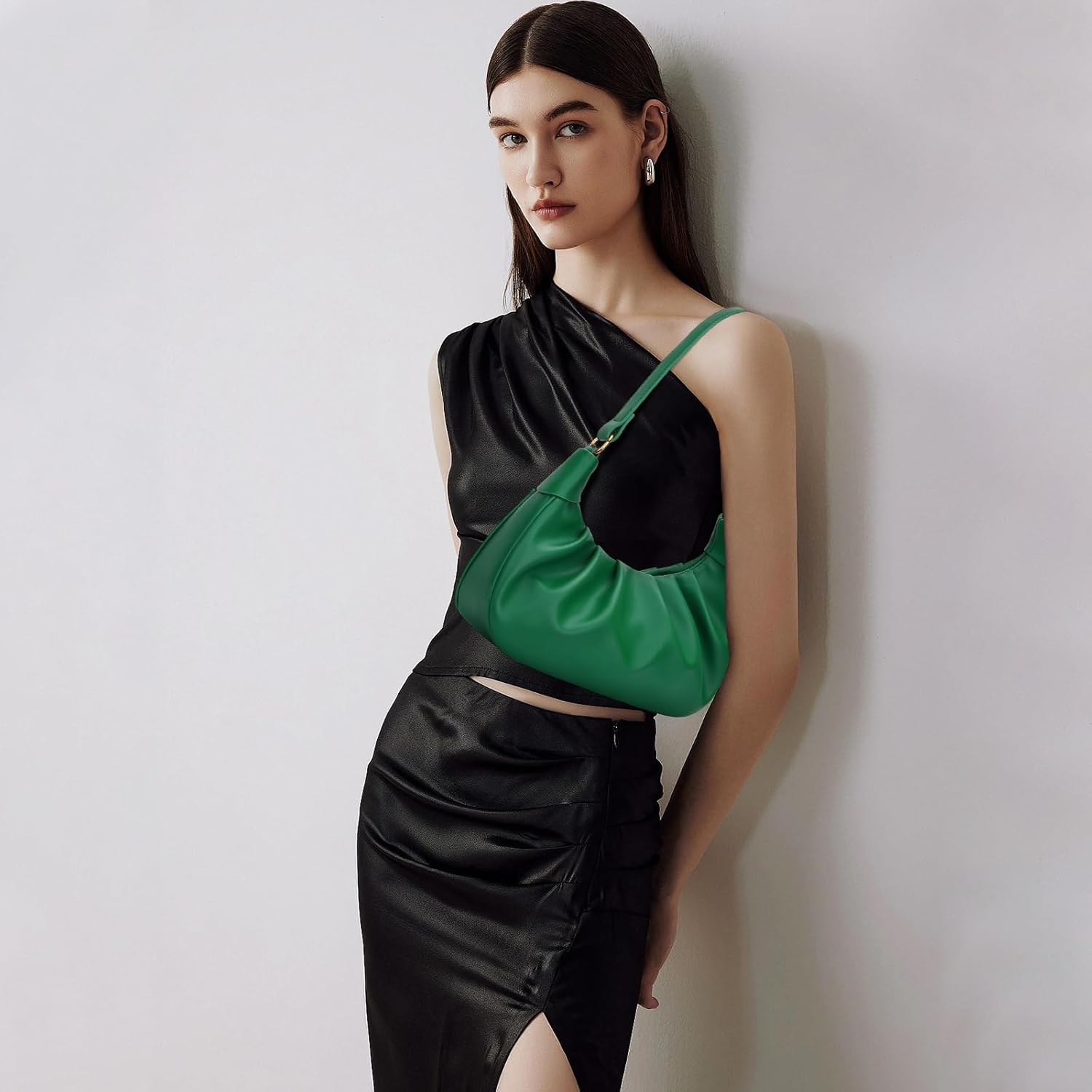 Crescent Ruched Shoulder Bag