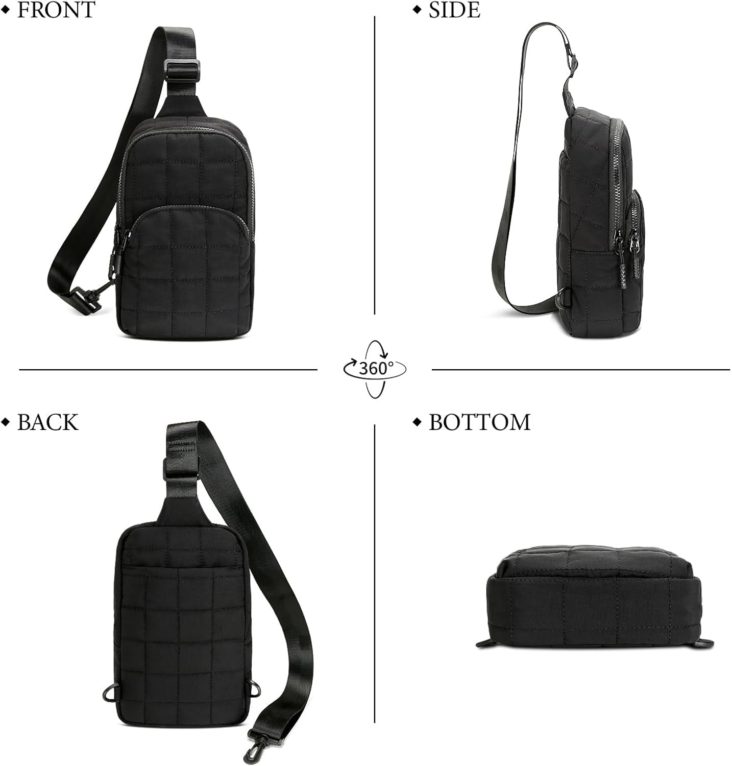 Quilted Puffer Sling Crossbody (Black)