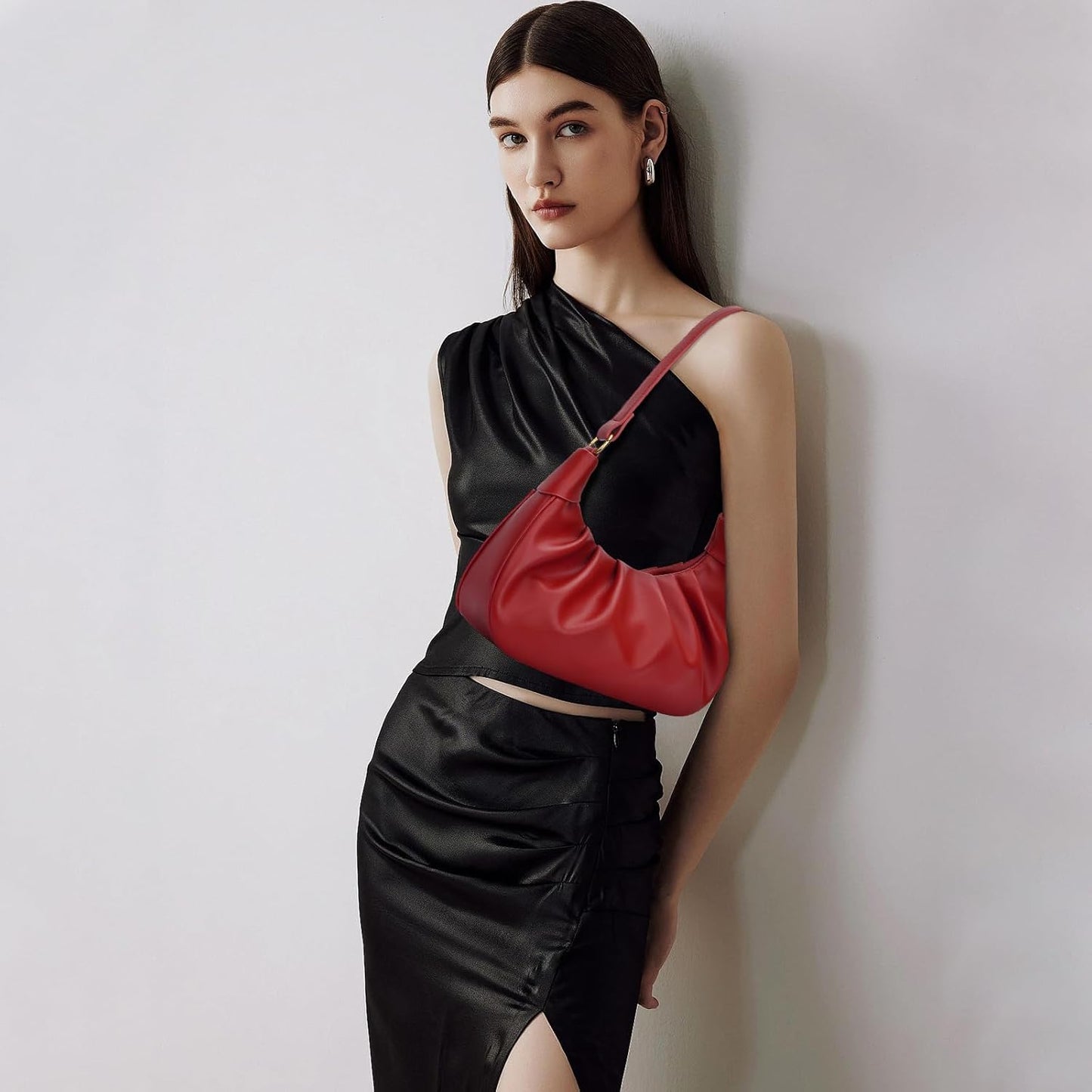 Crescent Ruched Shoulder Bag