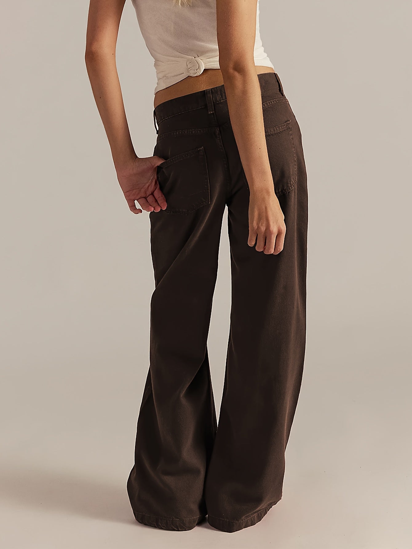 Y2K Retro Mid-Rise Dark Brown Wide-Leg Jeans