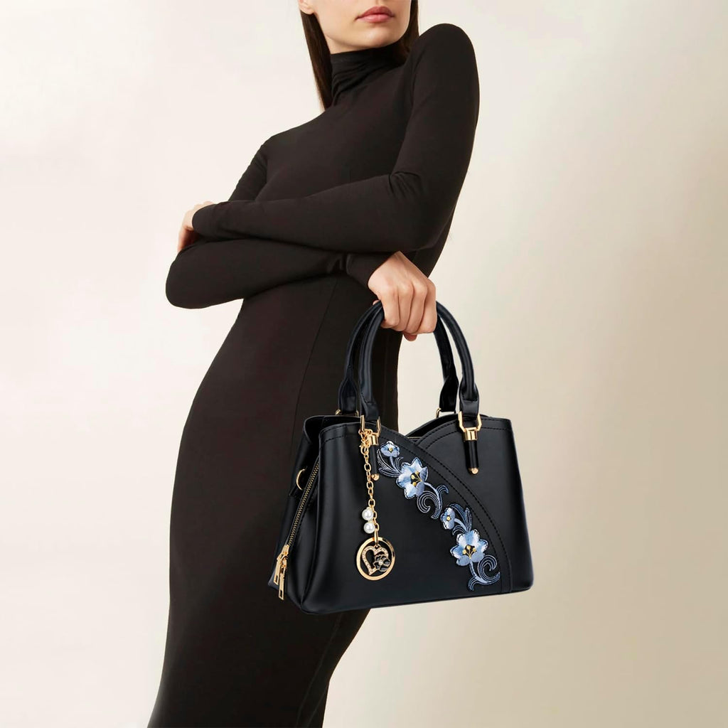 Triple-Compartment Satchel Handbag