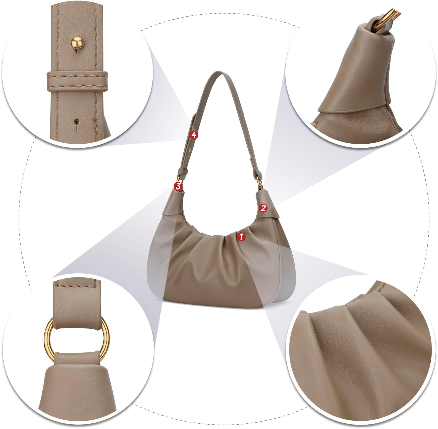 Crescent Ruched Shoulder Bag