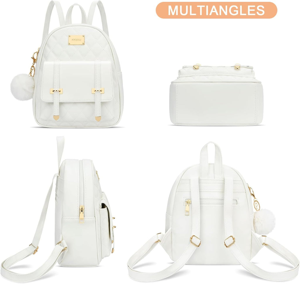 Quilted Mini Backpack Purse (White)