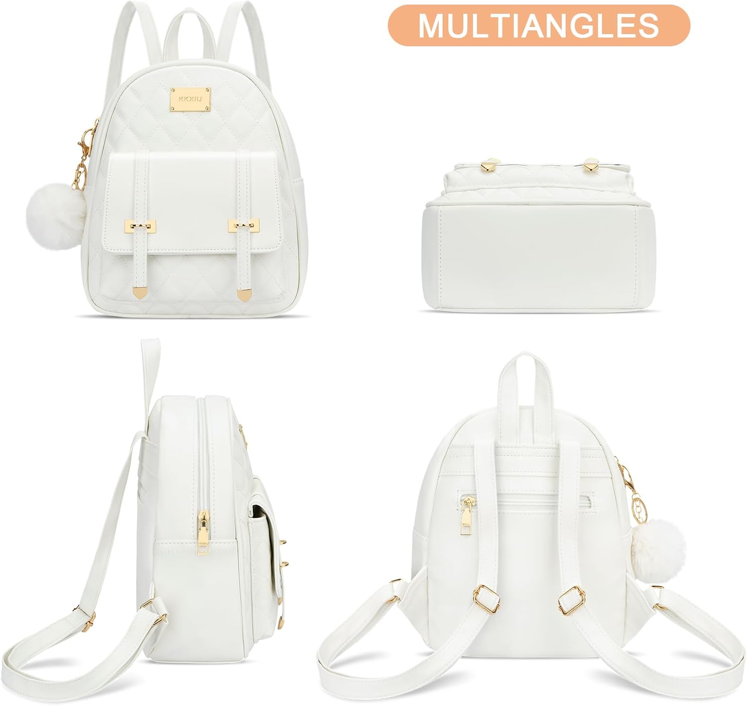 Quilted Mini Backpack Purse (White)