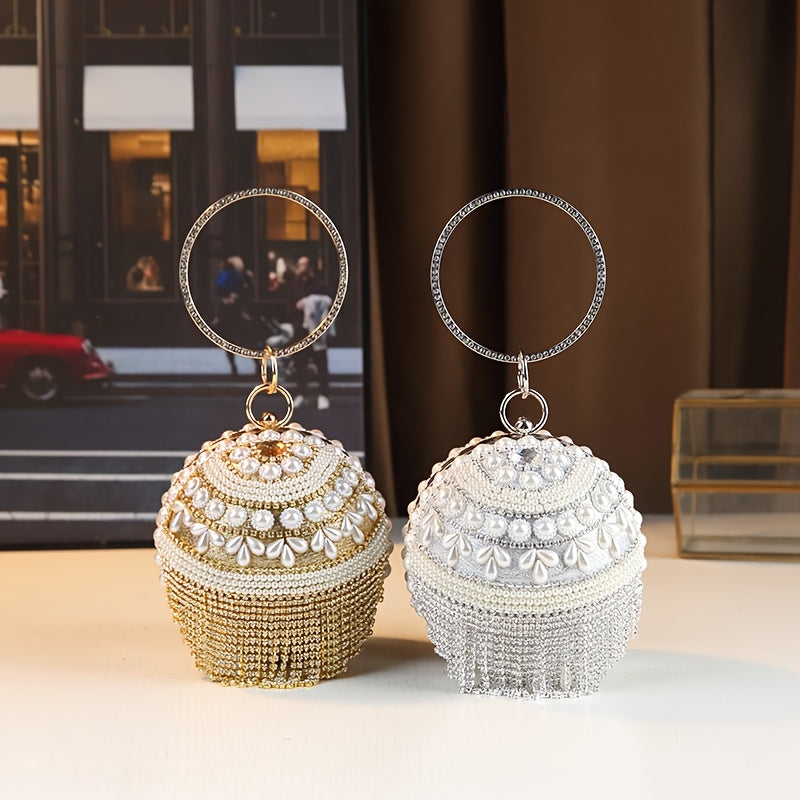 Golden Beaded Tassel Evening Clutch