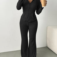 2pcs Set Women's Solid Color Hooded Zipper Top and Casual Trousers