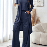 Solid Color Strap Top and Pants and Cardigan, Lightweight Cardigan