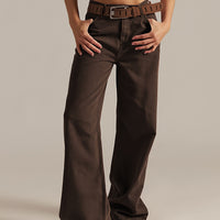 Y2K Retro Mid-Rise Dark Brown Wide-Leg Jeans
