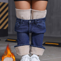 Plush Lined Blue Denim Jeans - Winter Warmth
