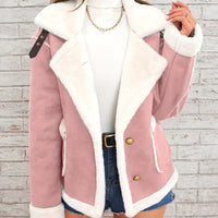 Soft Pink & White Lapel Jacket - Winter Coat