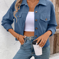 Chic Light Corduroy Button-Up Jacket with Ribbed Cuffs
