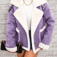 Soft Pink & White Lapel Jacket - Winter Coat