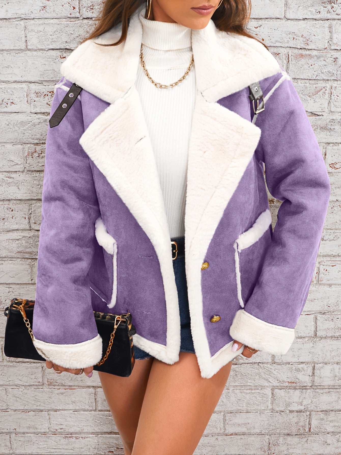 Soft Pink & White Lapel Jacket - Winter Coat