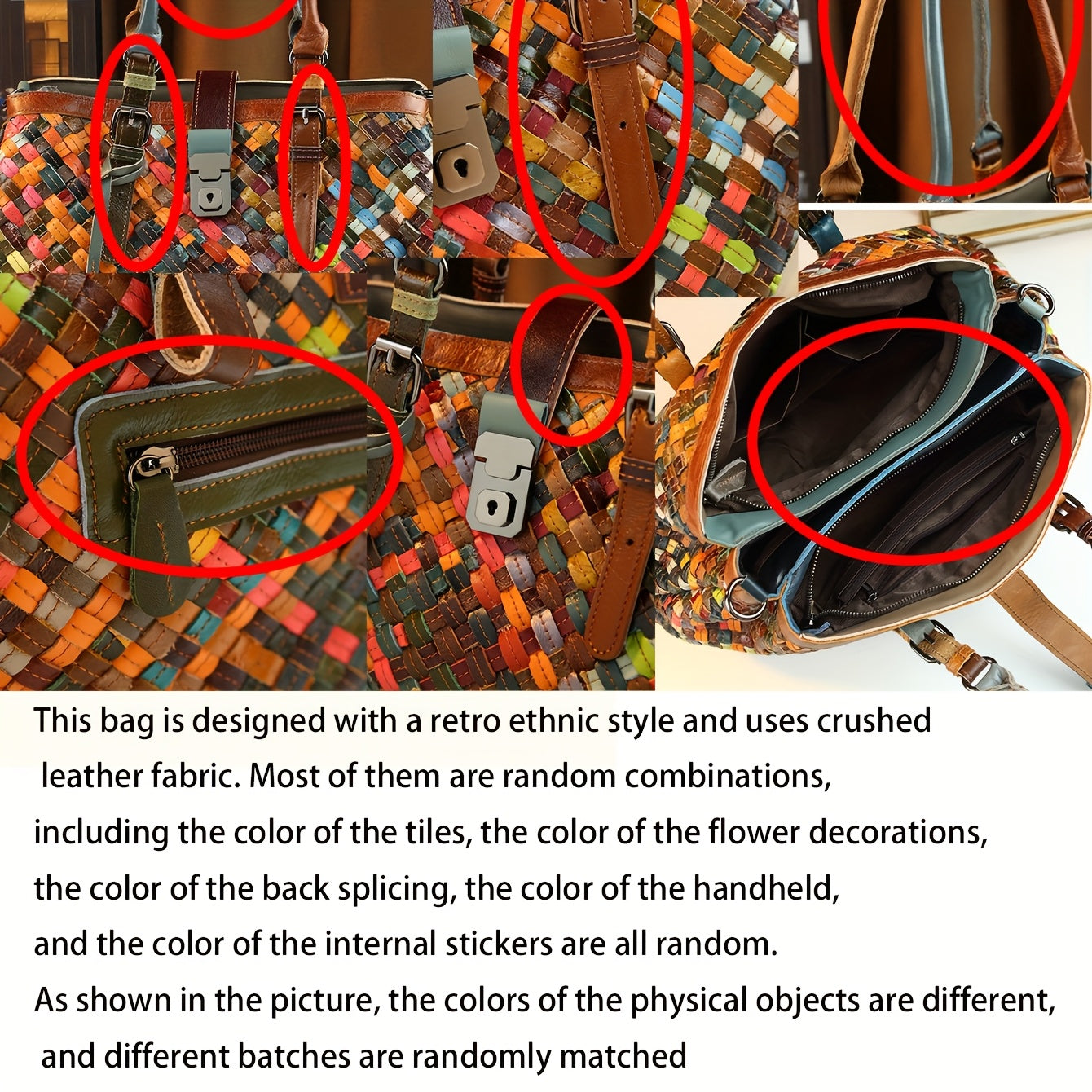 Leather Handbag - Versatile Plaid Tote