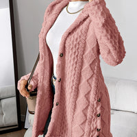 Warm Argyle Jacquard Plush Hooded Cardigan Coat