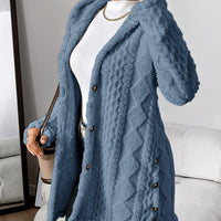 Warm Argyle Jacquard Plush Hooded Cardigan Coat