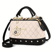Black Quilted Boston Bag with Heart Charm
