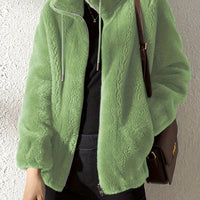 Solid Color Plush Zip-Up Knit Warm Casual Coat