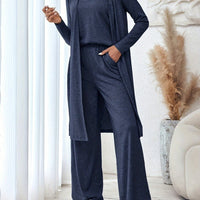 Solid Color Strap Top and Pants and Cardigan, Lightweight Cardigan