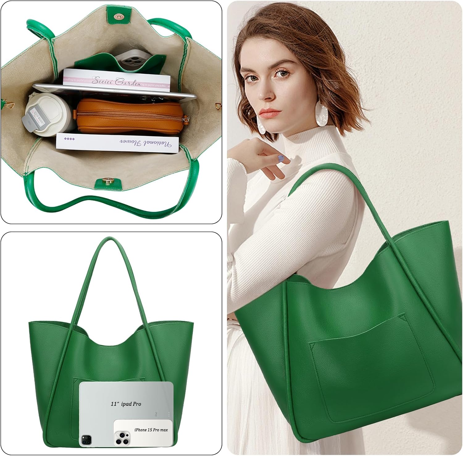 Large Vegan Leather Tote Bag