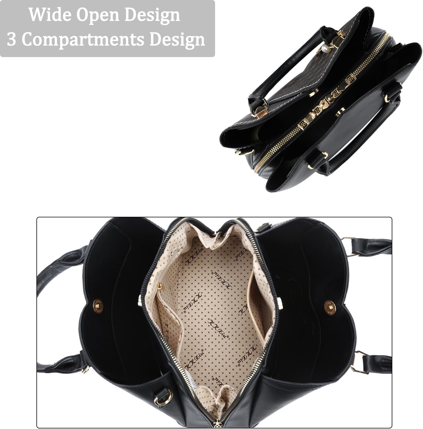 Triple-Compartment Satchel Handbag