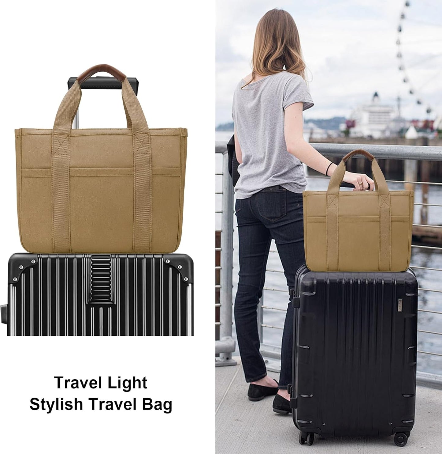 Canvas Crossbody Tote with Pockets