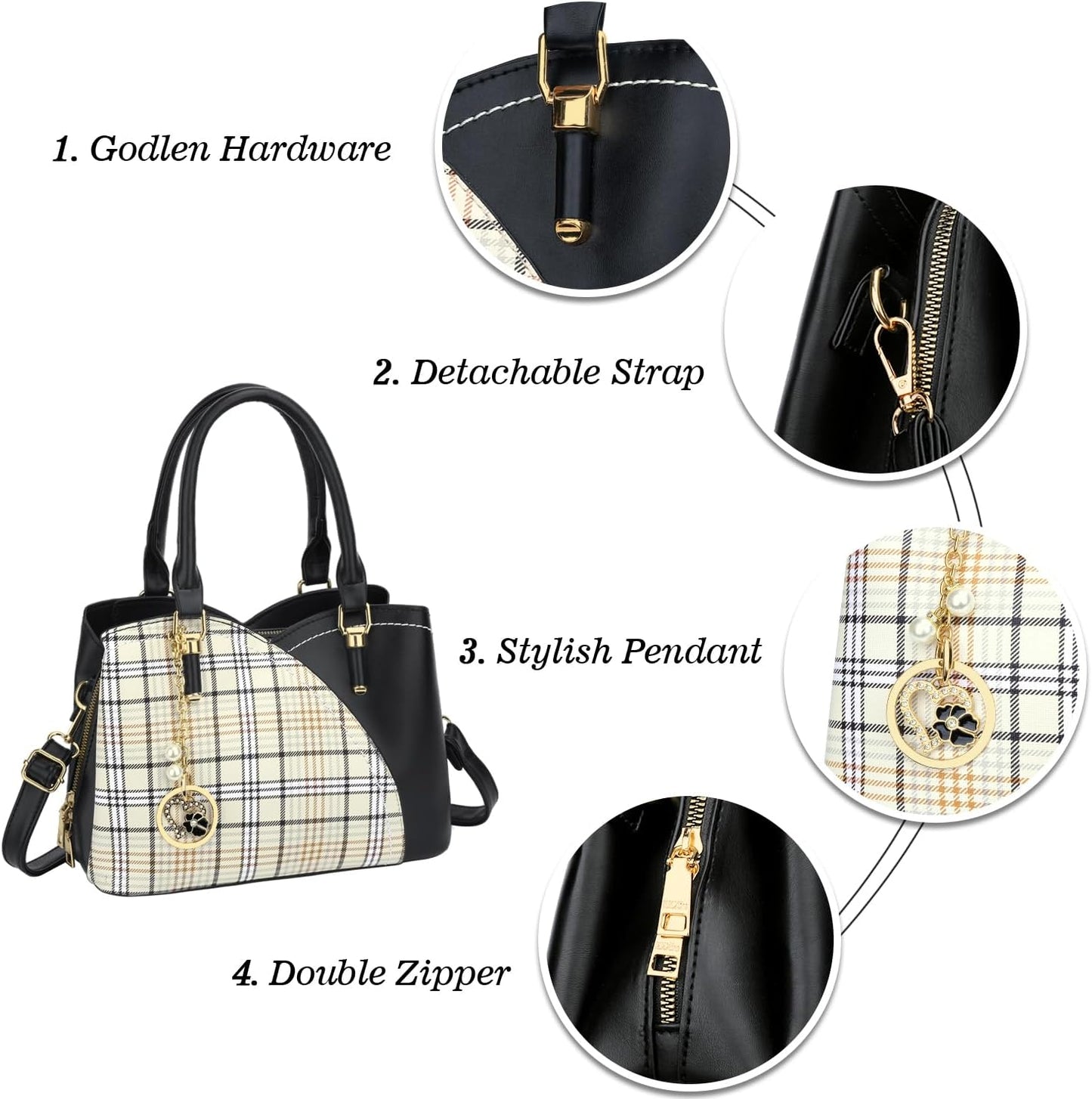 Triple-Compartment Satchel Handbag