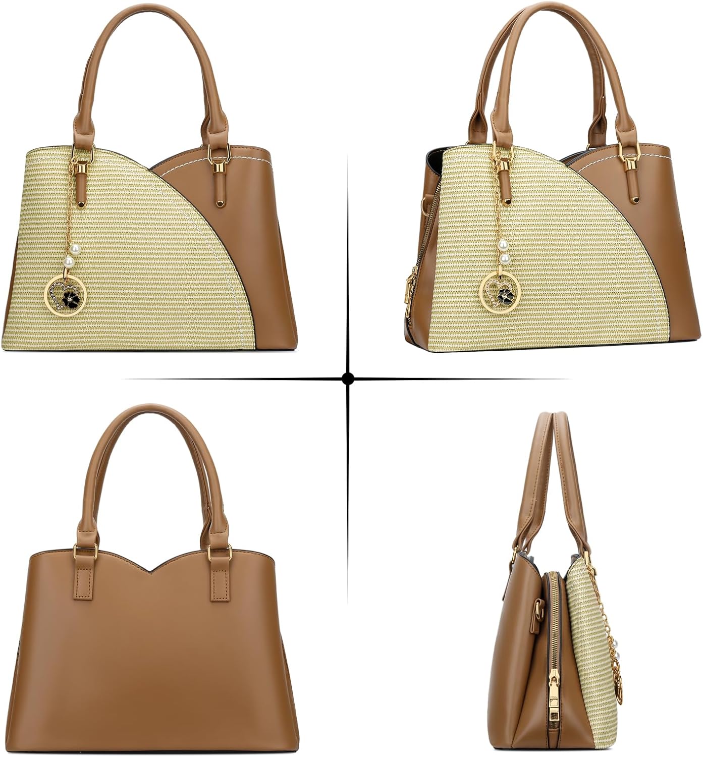 Triple-Compartment Satchel Handbag
