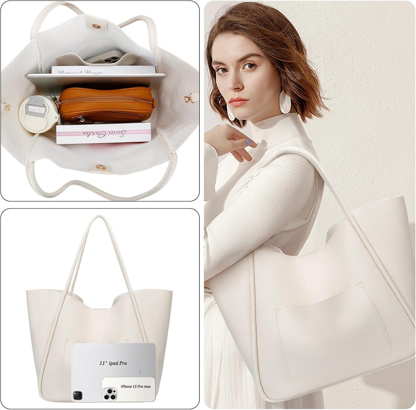 Large Vegan Leather Tote Bag