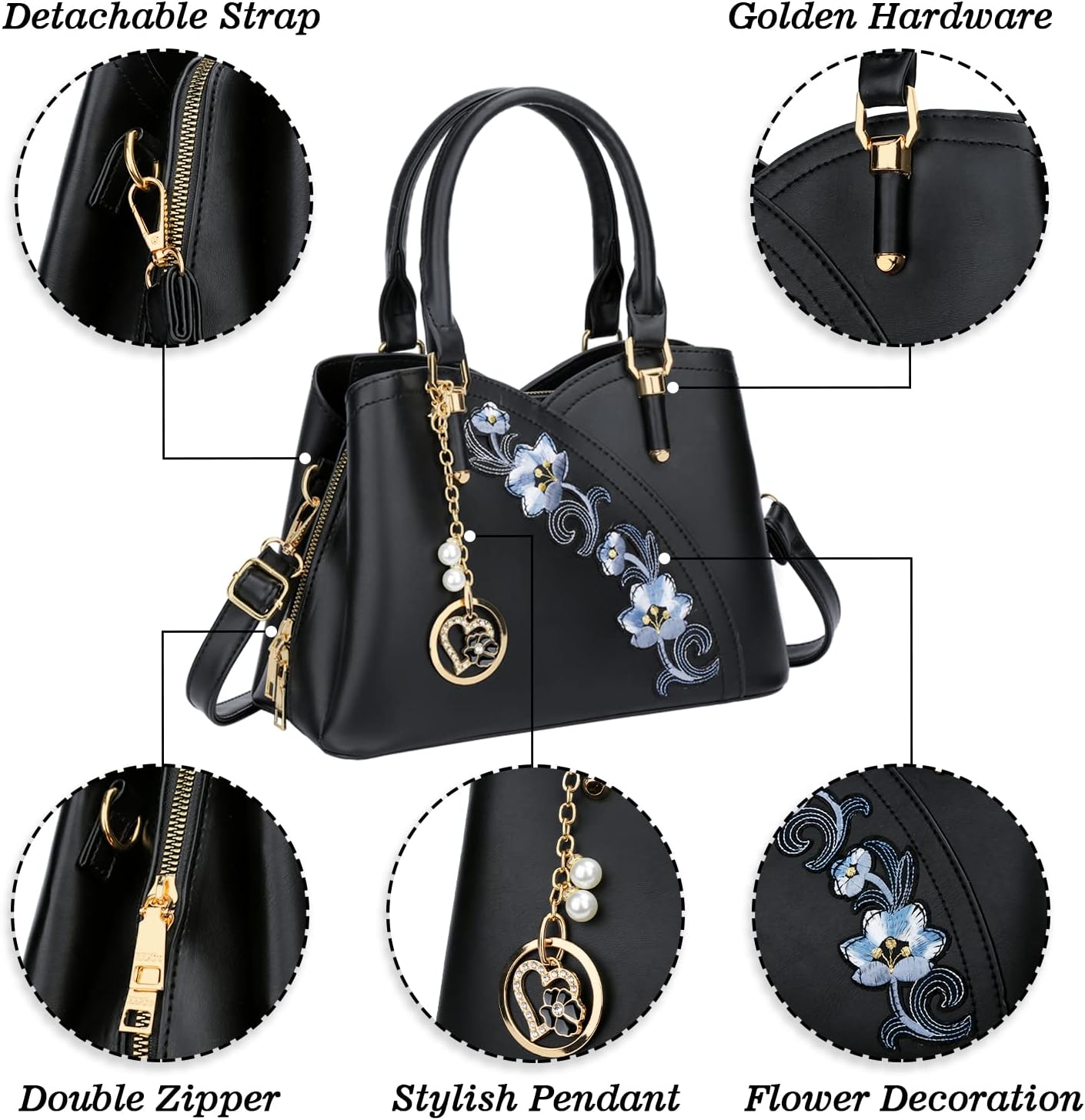 Triple-Compartment Satchel Handbag