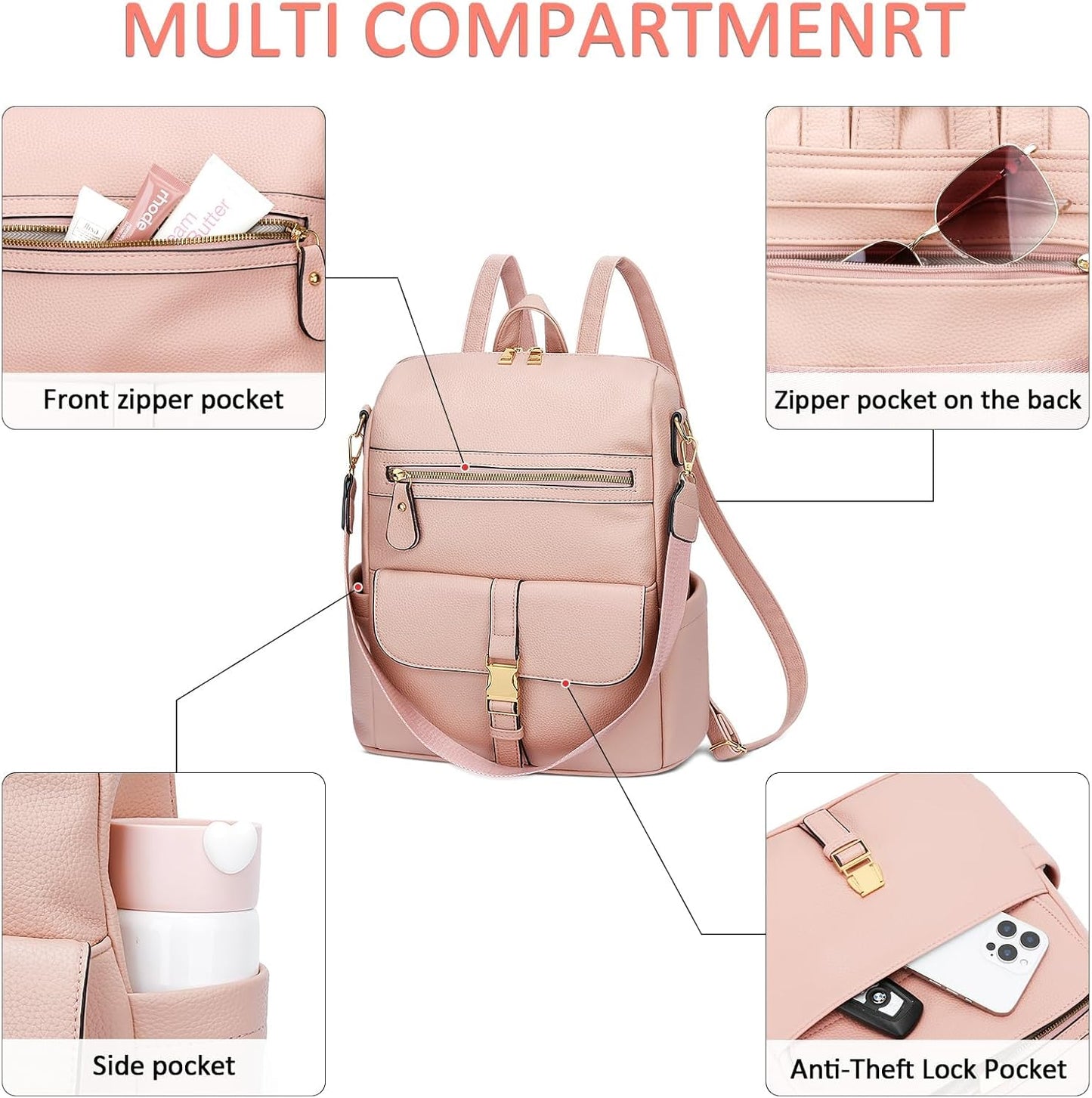 Anti-Theft Leather Backpack (Black)