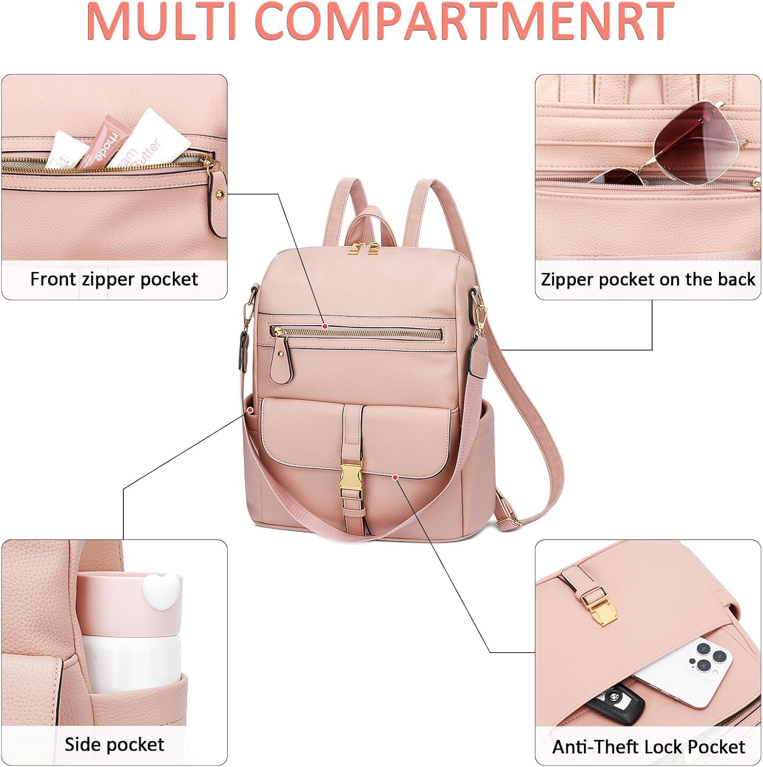 Anti-Theft Leather Backpack (Black)